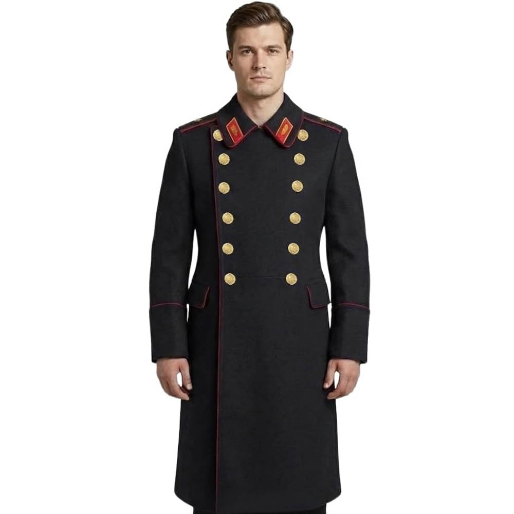 Men's Military Style Black Wool Long Coat Double Breasted Overcoat Men's Military Style Black Wool Long Coat Double Breasted Overcoat