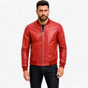 Alternative view of Men's Genuine Black Leather Bomber Jacket Ribbed Collar