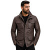 Men’s Genuine Black Real Sheep Leather M65 Military Field Jacket Vintage Army Classic Brown Leather Coat Multi Pocket Bomber Jackets