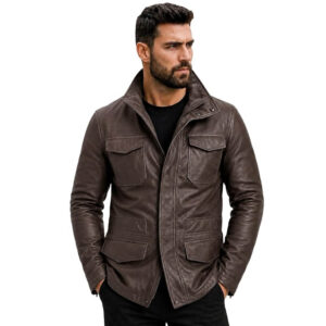 Men’s Genuine Black Real Sheep Leather M65 Military Field Jacket Vintage Army Classic Brown Leather Coat Multi Pocket Bomber Jackets