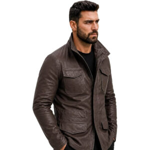 Men’s Military M65 Field Genuine Leather Jacket Mens Genuine Black Real Sheep Leather M65 Military Jacket Vintage Army Classic Brown Leather Coat Multi Pocket Bomber Jackets