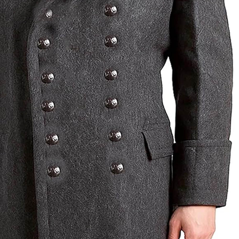 Men's Grey Wool Military Greatcoat – Long Vintage Overcoat Men’s Grey Wool Military Coats Single Breasted Coat Lapel Collar Winter Long Overcoat Vintage Style Warm Woolen Greatcoat