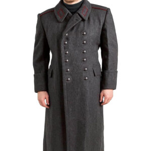 Men’s Grey Wool Military Coats Single Breasted Style Coat Lapel Collar Winter Long Overcoat Vintage Style Warm Woolen Greatcoat