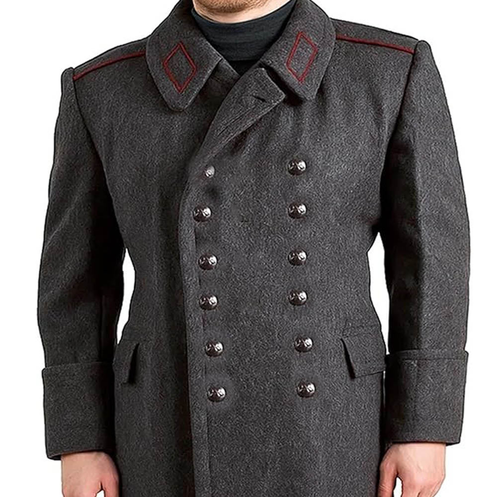 Men's Grey Wool Military Greatcoat – Long Vintage Overcoat Men’s Grey Wool Military Coats Single Breasted Style Trench Coat Lapel Collar Long Overcoat Vintage Style Warm Woolen Greatcoat