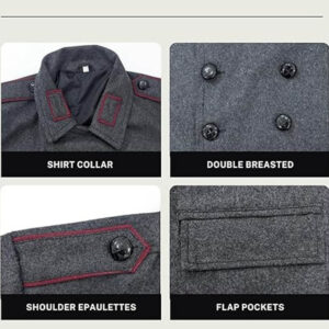 Men's Grey Wool Military Greatcoat – Long Vintage Overcoat Men’s Grey Wool Military Coats Single Breasted Style Trench Coat Lapel Long Overcoat Vintage Style Warm Woolen Greatcoat