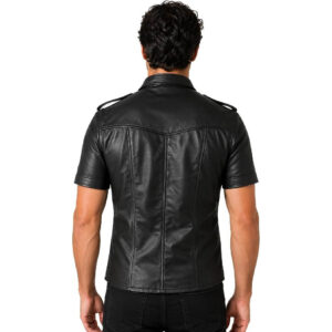 Mens HOT Real Leather Police Uniform Bluff Gay Shirt