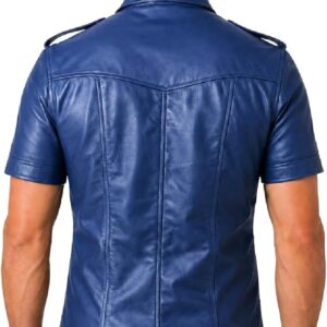 Mens HOT Real Sheep Leather Police Bluff Gay Shirt