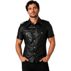 Men's HOT Real Sheep Leather Police Uniform Bluff Gay Shirt
