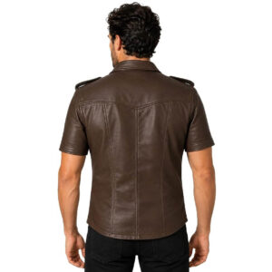 Mens HOT Real Sheep Leather Police Uniform Bluff Shirt