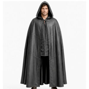 Men's Long Hooded Leather Cloak Medieval Renaissance Style Cape