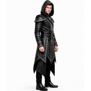 Men's Hooded Leather Trench Coat Gothic Medieval Style Long Coat Men's Hooded Leather oat Gothic Medieval Style Long Coat