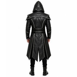 Men's Hooded Leather Trench Coat Gothic Medieval Style Long Coat Men's Hooded coat Gothic Medieval Style Long Coat