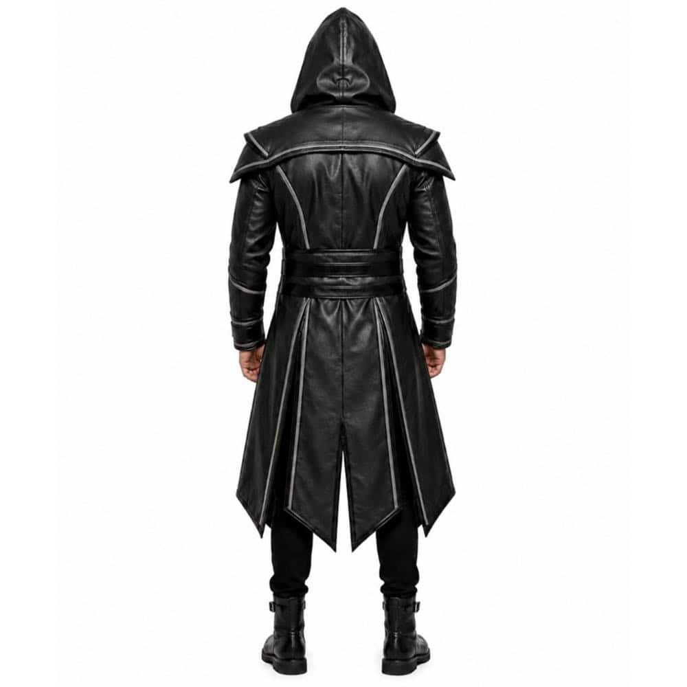 Men's Hooded Leather Trench Coat Gothic Medieval Style Long Coat Men's Hooded coat Gothic Medieval Style Long Coat