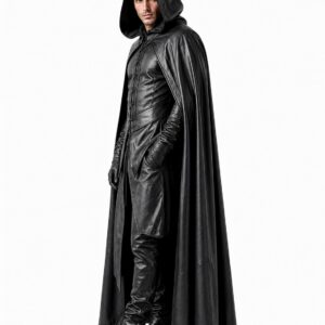 Men's Leather Hooded Cloak Costume Gothic Halloween Outfit Mens Leather Cloak Costume Gothic Halloween Outfit
