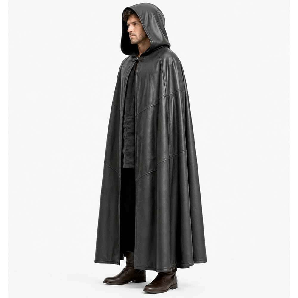 Men's Long Hooded Leather Cloak Medieval Renaissance Style Cape Men's Leather Cloak Medieval Renaissance Style Cape