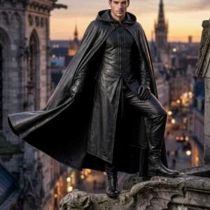 Alternative view of Men's Leather Hooded Cloak Costume Gothic Halloween Outfit