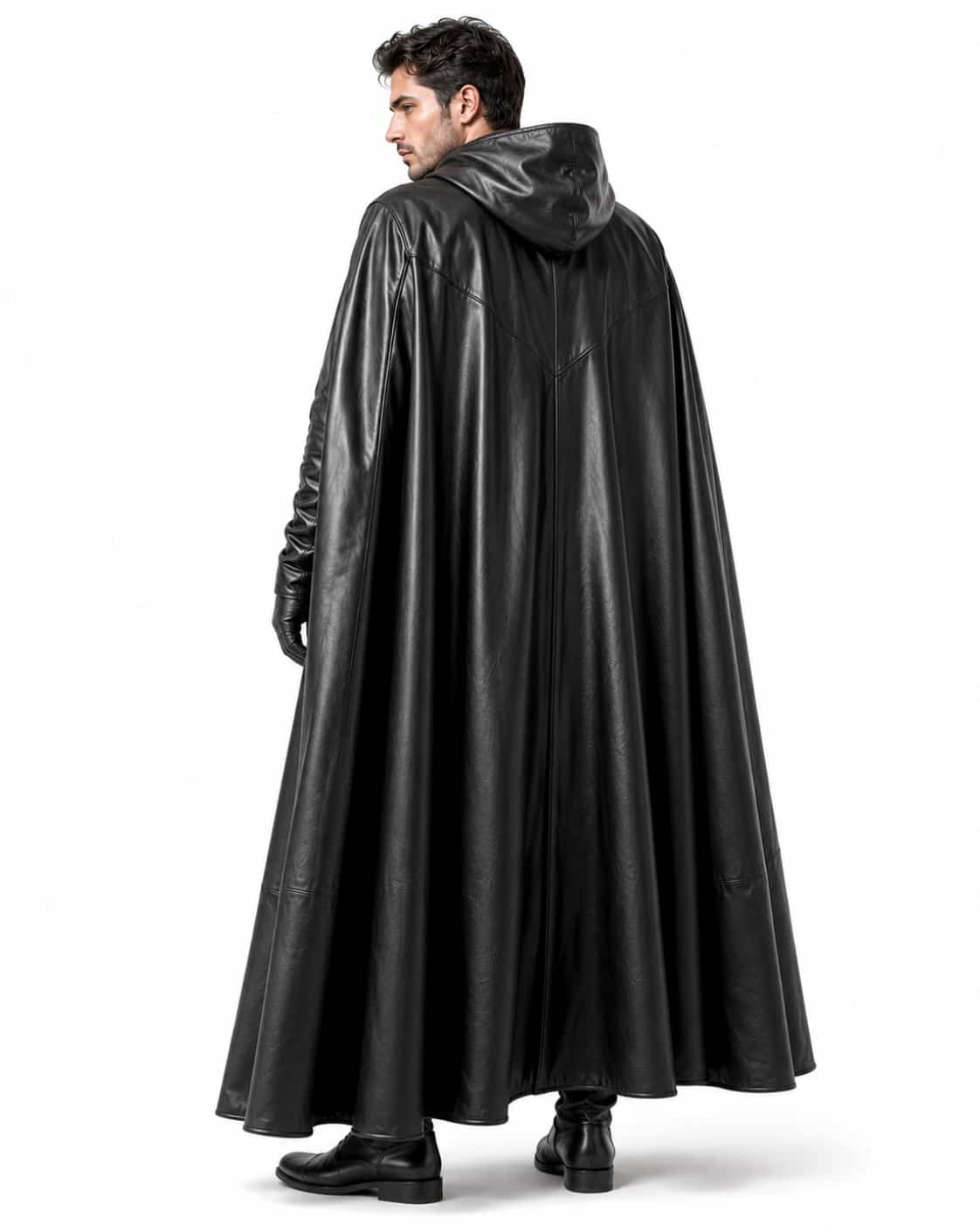 Men's Leather Hooded Cloak Costume Gothic Halloween Outfit Men's Leather Hooded Cloak Costume Gothic Halloween Outfit - Image 4