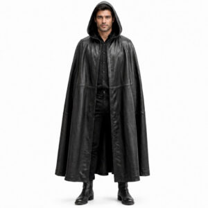 Men's Leather Hooded Cloak Long Gothic Halloween Costume