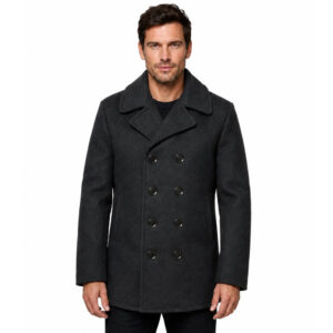 Men's Navy Style Black Peacoat Warm Wool Overcoat