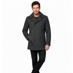 Alternative view of Men's Navy Style Black Peacoat Warm Wool Overcoat