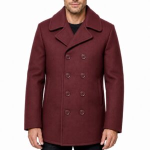 Mens Navy Style Black Peacoat Warm Wool Overcoat