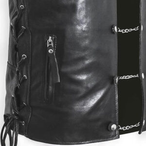 Mens Real Leather Biker Waistcoat Side Genuine Soft Black Sheepskin Vintage Classic Motorcycle Gilet 1