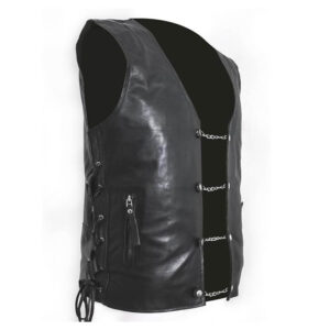 Mens Real Leather Biker Waistcoat Vest With Adjustable Side Genuine Soft Black Sheepskin Vintage Classic Motorcycle Gilet 1