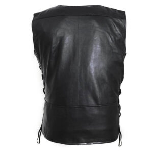 Mens Real Leather Biker Waistcoat Vest With Side Genuine Soft Black Sheepskin Vintage Classic Motorcycle Gilet 1