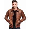 Mens Real Leather Jacket Vintage Biker Cafe Racer Style Genuine Lambskin Soft Distress Leather Motorcycle Bomber Jacket