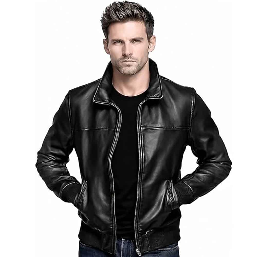 Mens Biker Vintage Bomber Leather Jacket Mens Real Leather Jacket Vintage Biker Cafe Racer Style Genuine Soft Distress Leather Motorcycle Bomber Jacket
