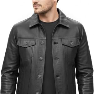 Mens Real Leather Jacket Western Cowboy Style Genuine Soft Sheepskin Leather Biker Jacket Winter Warm Casual Leather Jacket