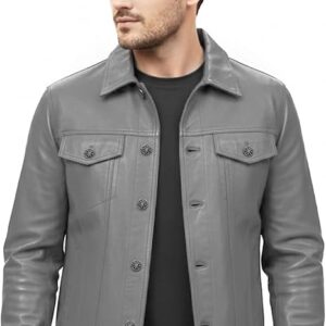 Mens Real Leather Jacket Western Style Genuine Soft Sheepskin Leather Biker Jacket Winter Warm Casual Leather Jacket