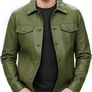 Mens Real Leather Jacket Western Trucker Cowboy Soft Sheepskin Leather Biker Jacket Winter Warm Casual Leather Jacket