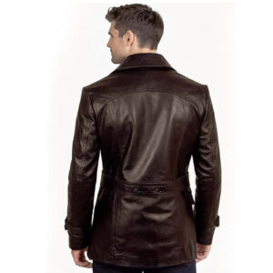 Mens Vintage Black Leather Trench Coat – Genuine Double Breasted Overcoat with Adjustable Belt Lapel Collar 1