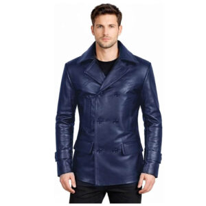 Alternative view of Men's German Style Genuine Leather Peacoat Belted Double Breasted Coat