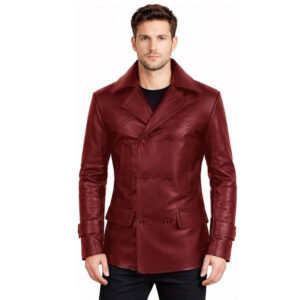 Mens Vintage Black Leather Trench Coat – Genuine Lambskin Double Breasted Overcoat with Adjustable Belt Lapel Collar 2