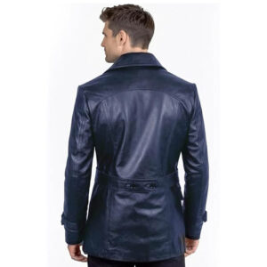 Mens Vintage Leather Trench Coat – Genuine Double Breasted Overcoat with Adjustable Belt Lapel Collar
