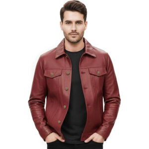 Mens Western Cowboy Leather Jacket Grey