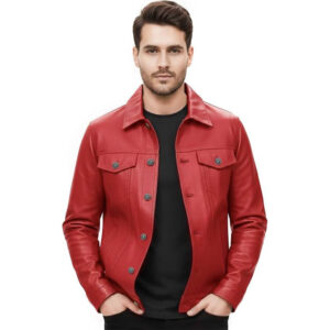 Men's Western Cowboy Leather Jacket red
