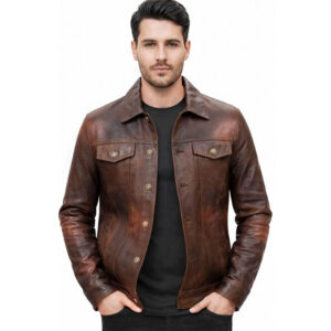 Mens Western Cowboy Leather Jacket two ton browb