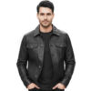 Men's Western Trucker Cowboy Denim Style Leather Jacket
