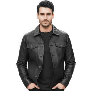 Men's Western Trucker Cowboy Denim Style Leather Jacket