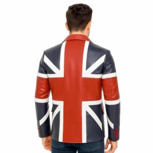 Union Jack UK Flag Leather Vintage Blazer Style Jacket