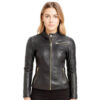 Women's Genuine Leather Biker Jacket Slim Fit Black Moto Jacket
