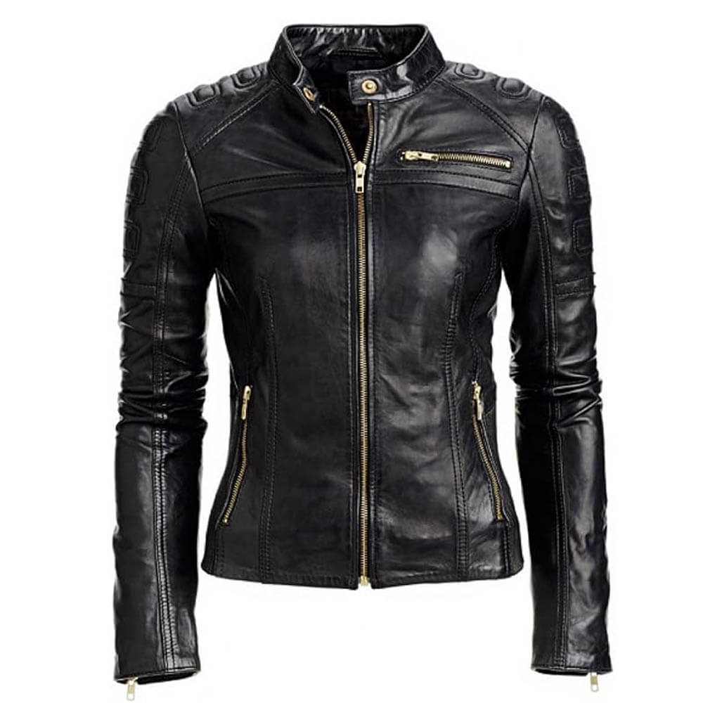 Women's Genuine Leather Biker Jacket Slim Fit Black Moto Jacket WOMEN LADIES BLACK SLIM REAL BIKER STYLE BLACK LEATHER JACKET MOTO
