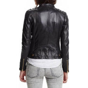 Women's Genuine Leather Biker Jacket Slim Fit Black Moto Jacket WOMEN LADIES SLIM REAL BIKER STYLE BLACK LEATHER JACKET MOTO