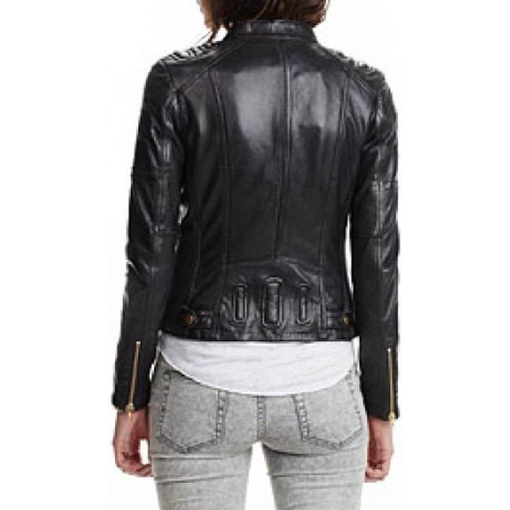 Women's Genuine Leather Biker Jacket Slim Fit Black Moto Jacket WOMEN LADIES SLIM REAL BIKER STYLE BLACK LEATHER JACKET MOTO