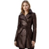 Women's Long Leather Trench Coat Vintage Mac Style Belted Coat