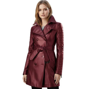 Alternative view of Women's Long Leather Trench Coat Vintage Mac Style Belted Coat