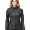Women's Leather Biker Jacket - Quilted Shoulder Style